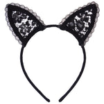 Fleur Du Mal Lace Cat Ears Black with silk covered headband. Available at www.mewmew.co