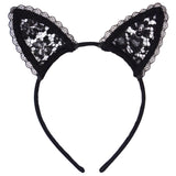 Fleur Du Mal Lace Cat Ears Black with silk covered headband. Available at www.mewmew.co