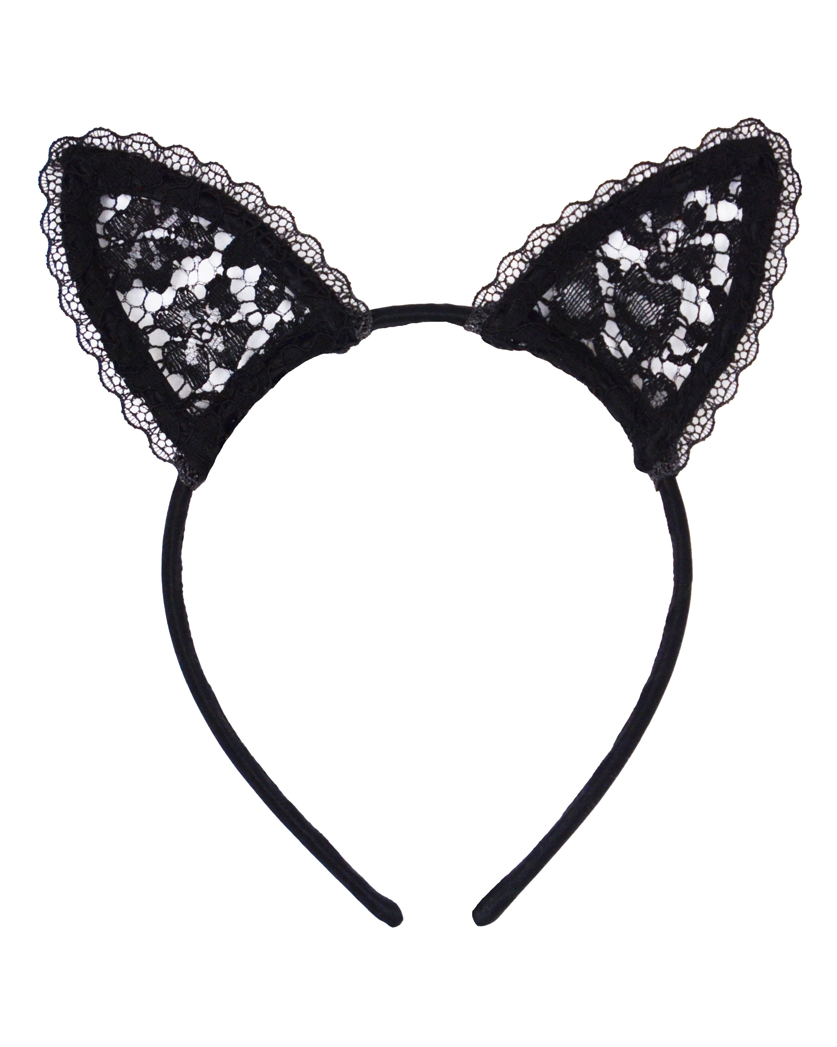 Fleur Du Mal Lace Cat Ears Black with silk covered headband. Available at www.mewmew.co